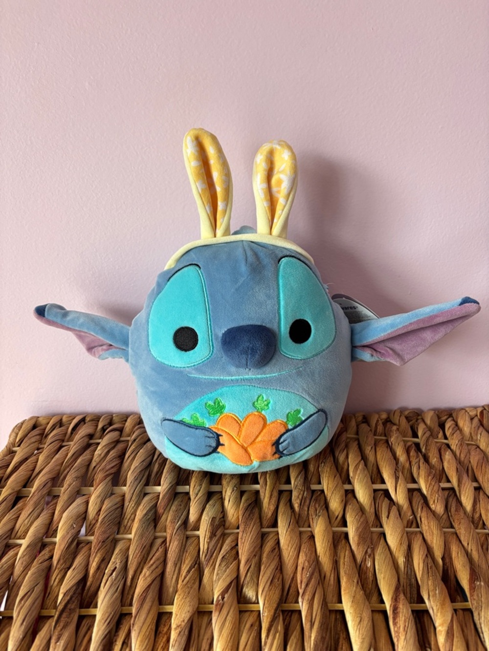 Disney Blue Stitch Plush with Yellow Bunny Ears and Orange Carrot